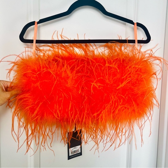 Lamarque Zaina Strapless Feather Bandeau Top Orange Party Crop Bustier Small - Picture 4 of 13